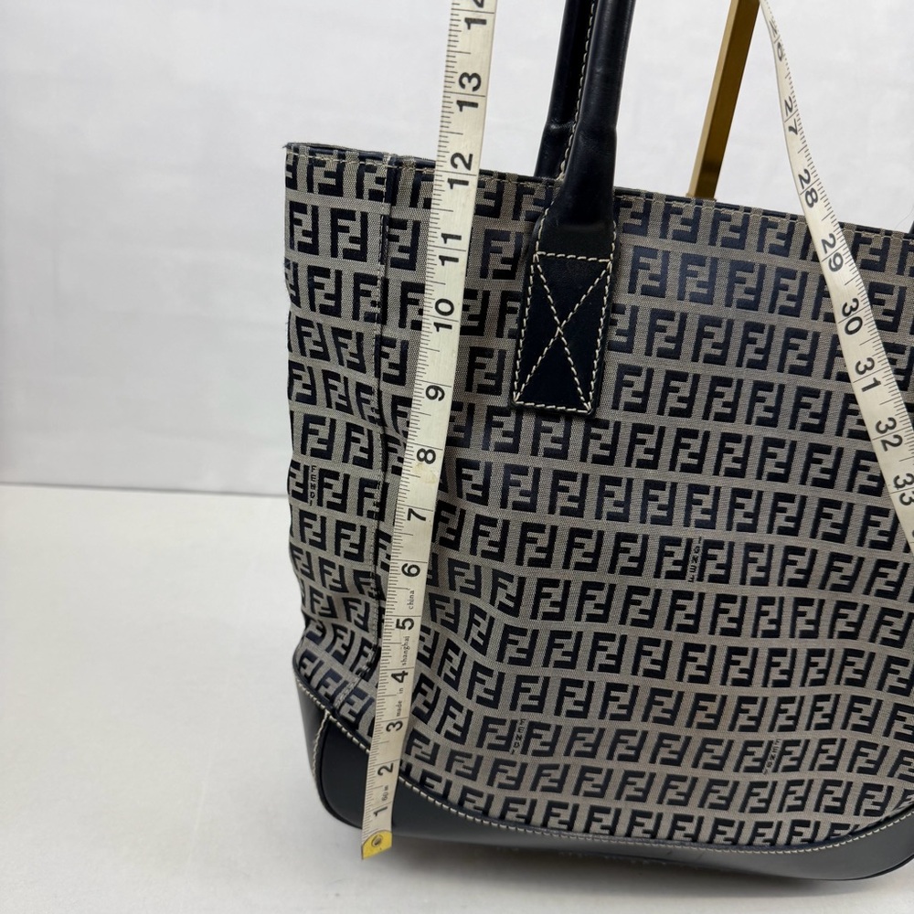 Fendi Zucca Canvas Tote Bag with Leather Trim Navy & Gray‎ - Picture 11 of 12